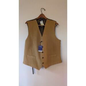 Alan Flusser NWT Mens Vintage Tan Corduroy/Silk Vest XL, Brown Button Preppy VTG